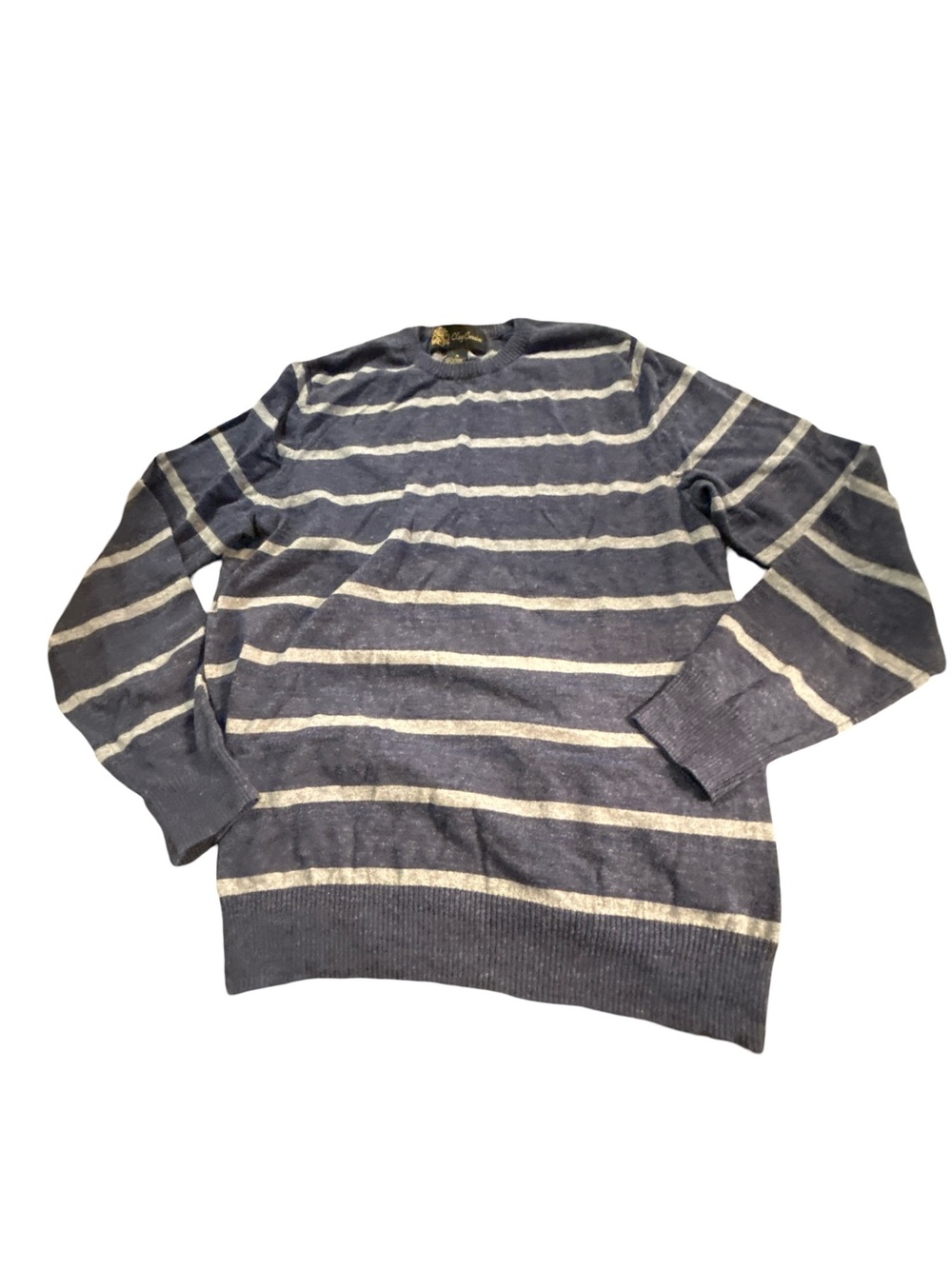 Oleg Cassini Blue Gray Striped Crewneck Sweater Cotton Cashmere Blend M Preppy